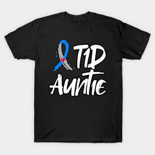 T1D Auntie Shirt Type 1 Diabetes Awareness Blue Gray Ribbon T-Shirt